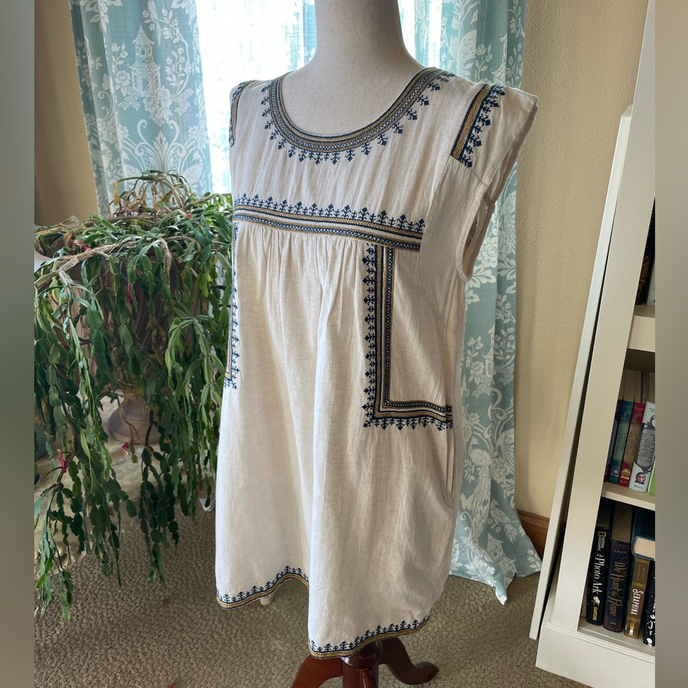 cotton linen boho embroidered dress